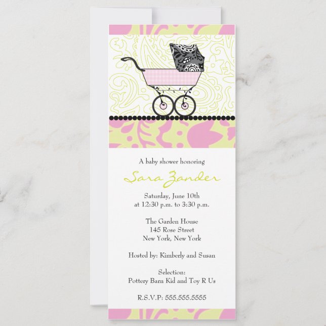 Girl Baby Shower Invitation - Baby Carriage (Front)