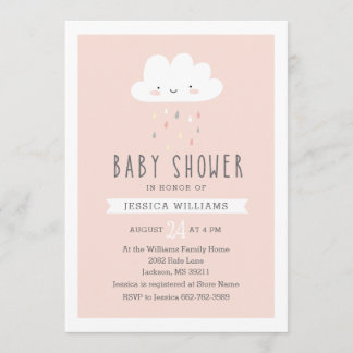 Girl Baby Shower Invitation - Cute Cloud in Pink