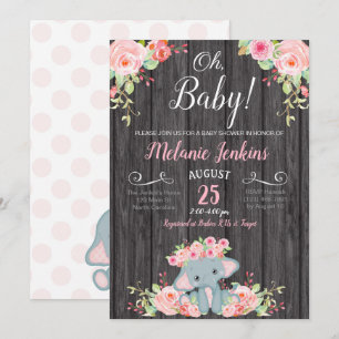 Girl Baby Shower Invitation, Elephant Baby Shower Invitation