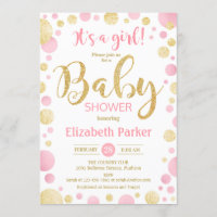 Girl Baby Shower Invitation - Pink Gold Dots