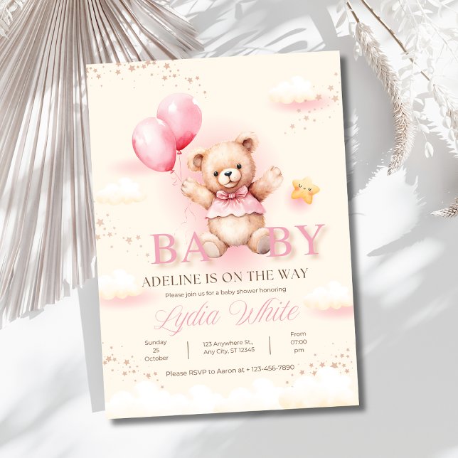 Girl Baby Shower invitation, Teddy Bear Balloons Invitation (Creator Uploaded)