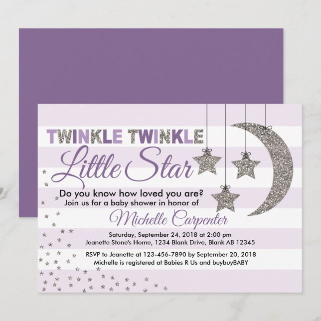 Girl baby shower invitation twinkle little star (Front/Back)