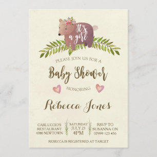 girl baby shower invitation woodland it's a girl