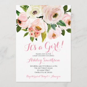 Girl Baby Shower Invitations, pink flowers Invitation