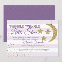 Girl baby shower invite twinkle little star purple
