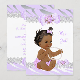 Girl Baby Shower Lilac Zebra Lace Ethnic Invitation