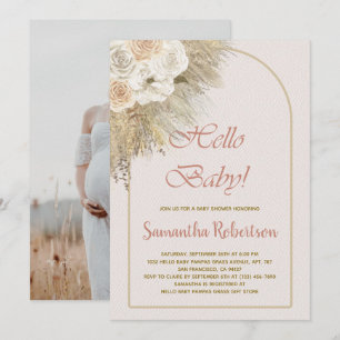  Girl Baby Shower Pampas Grass Boho Floral Photo Invitation