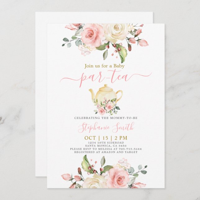 Girl Baby Shower Par-Tea Invitation (Front/Back)