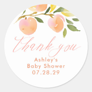 Girl Baby Shower Peach Thank You Favours Classic Round Sticker