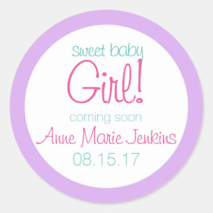 Girl Baby Shower Personalize Custom Classic Round Sticker