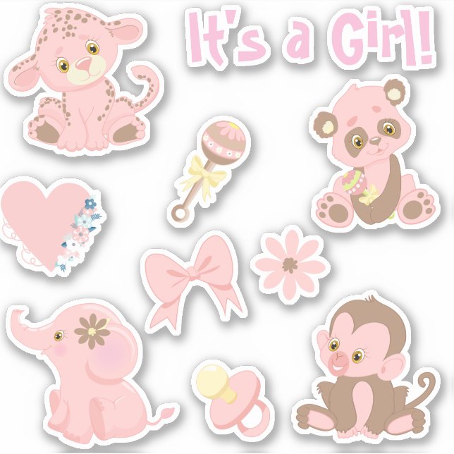 Girl Baby Shower Pink Animals Set (Front)