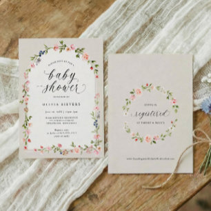 Girl Baby Shower Pink Beige Watercolor Floral Arch Invitation
