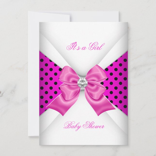 Girl Baby Shower Pink Black White Spots Invitation (Front)