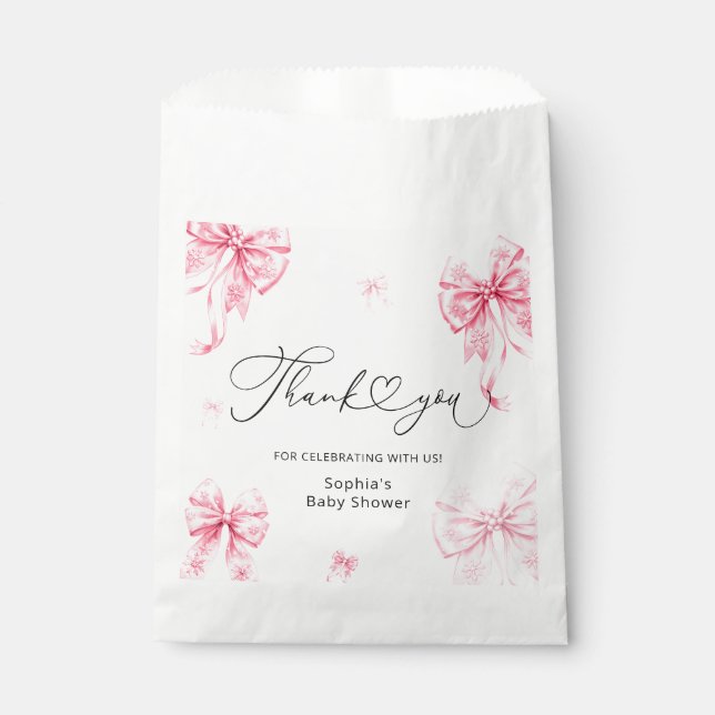 Girl Baby Shower Pink Bow Thank You Favour Bag (Front)