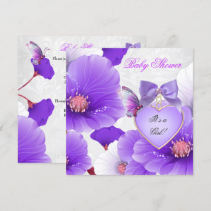 Girl Baby Shower Pink Purple Butterfly Floral 2 Invitation