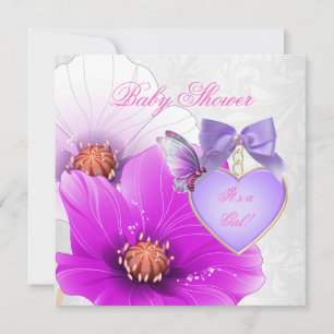 Girl Baby Shower Pink Purple Butterfly Floral Invitation
