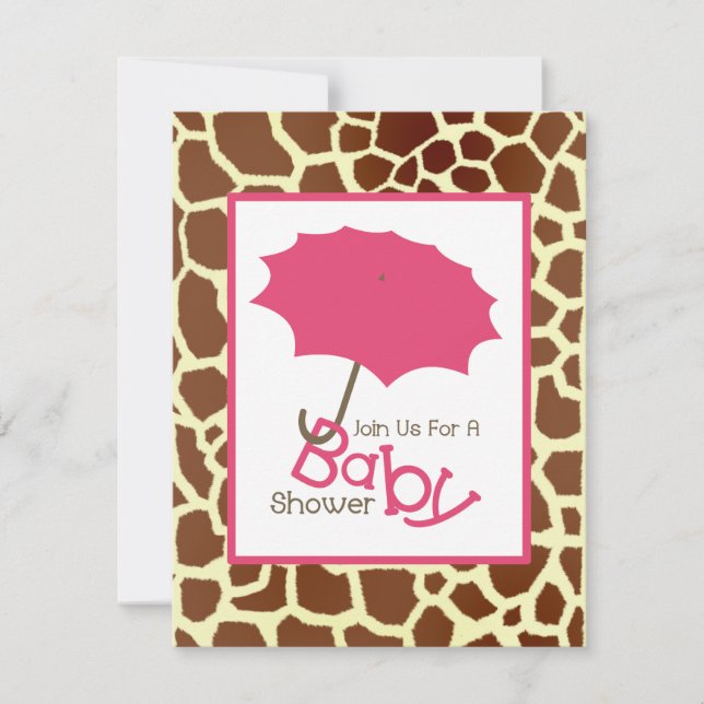 Girl Baby Shower - Pink Umbrella & Giraffe Print Invitation (Front)