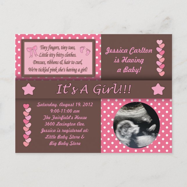 Girl Baby Shower Postcard (Front)