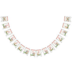 Girl Baby Shower Rabbits Bunny Floral Watercolor Bunting Flags