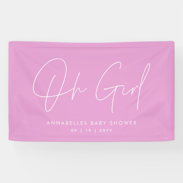 Girl Baby shower script modern cerise pink elegant Banner (Horizontal)
