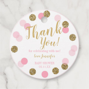 Girl Baby Shower Thank you Favour Tags Pink Gold