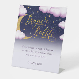 Girl Baby Shower Twinkle Little Star Diaper Raffle Pedestal Sign