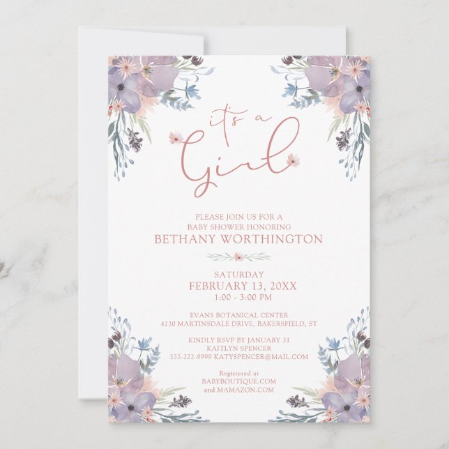 Girl Baby Shower Watercolor Wildflowers Invitation (Front)
