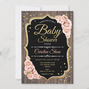 Girl Baby Shower - Wood Blush Pink Roses Invitation