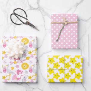 Girl Baby Shower Wrapping Paper Set of 3