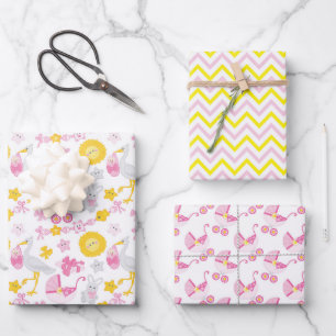Girl Baby Shower Wrapping Paper Set of 3