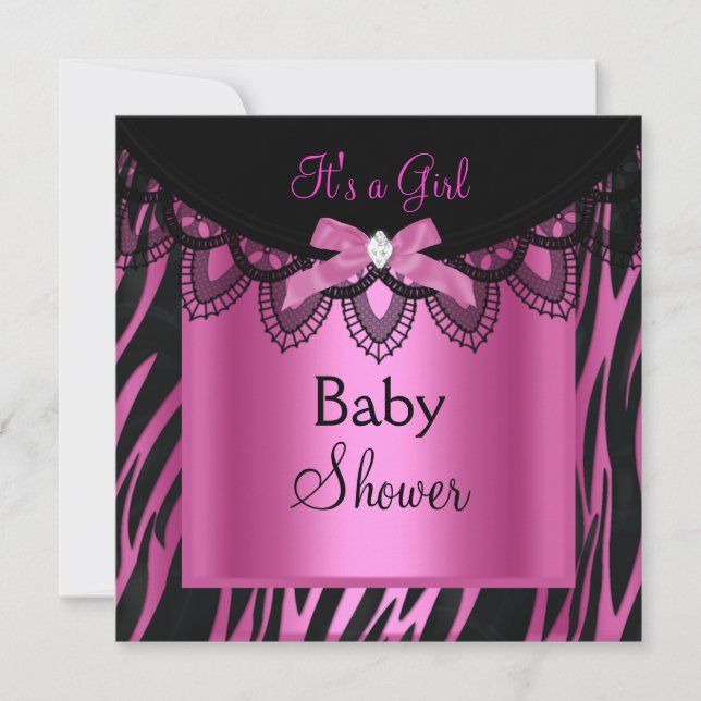 Girl Baby Shower Zebra Hot Pink Black Invitation (Front)