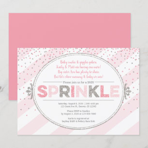 Girl baby sprinkle invitation pink silver invite