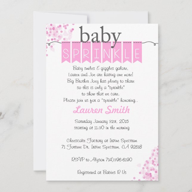 Girl Baby Sprinkle Invitations -Pink Baby Sprinkl (Front)