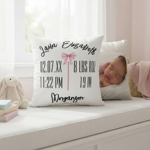 Girl Baby Stats Birth Announcement Custom Keepsake Throw Pillow