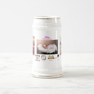 GIRL BABY STATS Photo Collage Keepsake GIFT Beer Stein