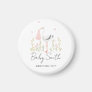 Girl Baby Water Colour Stork Announcement Year Magnet