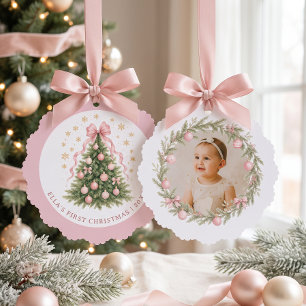 Girl Baby's First Christmas Ornament Card