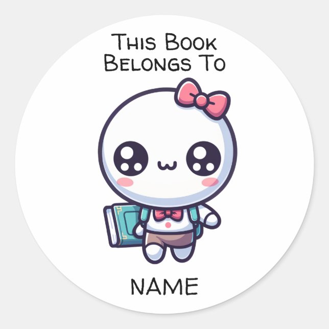 Girl Back to School Books Belong To Classic Round Sticker (Front)