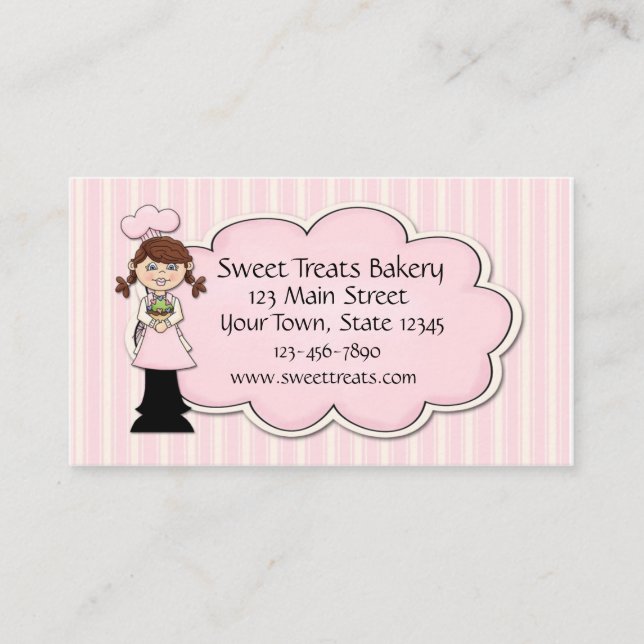 Girl Baker, Cupcake, Pink Business Card (Front)