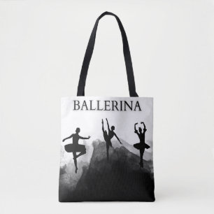 Girl Ballerina Dance Ballet Shoes Black White Tote Bag