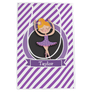 Girl Ballet Dancer; Ballerina; Purple & White Medium Gift Bag