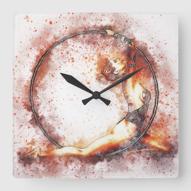 Girl Ballet Ring Hoop Gym Gymnast Square Wall Clock (Front)
