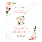 Girl Baptism Blush Pink Floral Gold Cross Sign