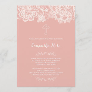 Girl Baptism Invitation Pink Lace