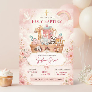 Girl Baptism Invitation | Pink Noah's Ark