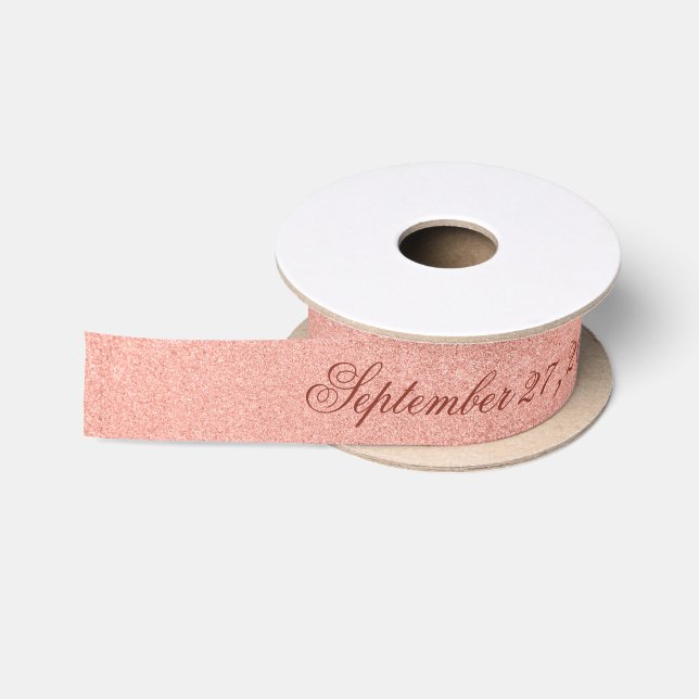 Girl Baptism Pink Rose Gold Elegant Calligraphy Satin Ribbon (Spool)
