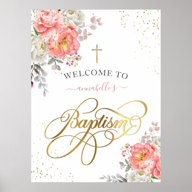 Girl Baptism Welcome Floral  Poster (Front)