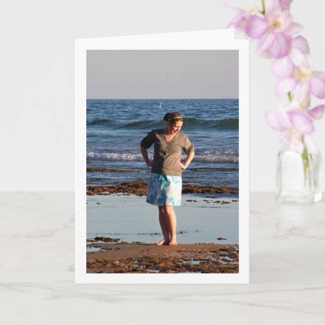 Girl Barefoot on Beach Card (Orchid)