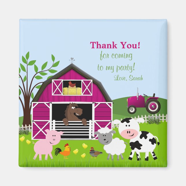 Girl Barnyard Farm Animals Thank You Magnet (Front)
