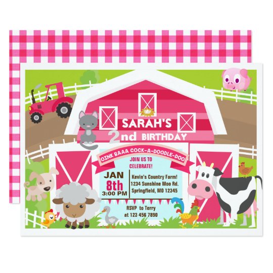 Girl barnyard invitation - Farm Birthday